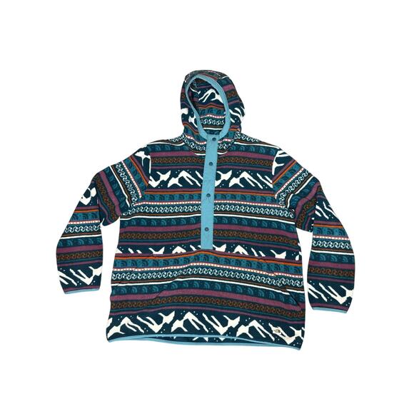 North Face Carbondale 1/2 Snap Hooded Fleece Blue Jacket Pullover Mens XXL Aztec - Picture 2 of 8